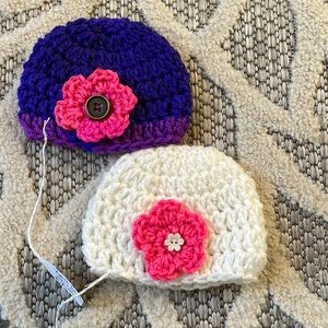 New Handmade 18” Doll White, Pink and Purple Set of 2 Dolls Hats